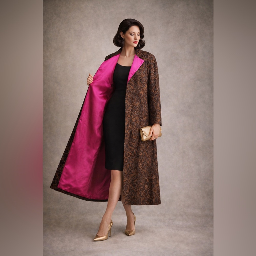 Vintage Bill Blass Saks Fifth Avenue Brocade Opera Coat Pink Satin Lined Size 8